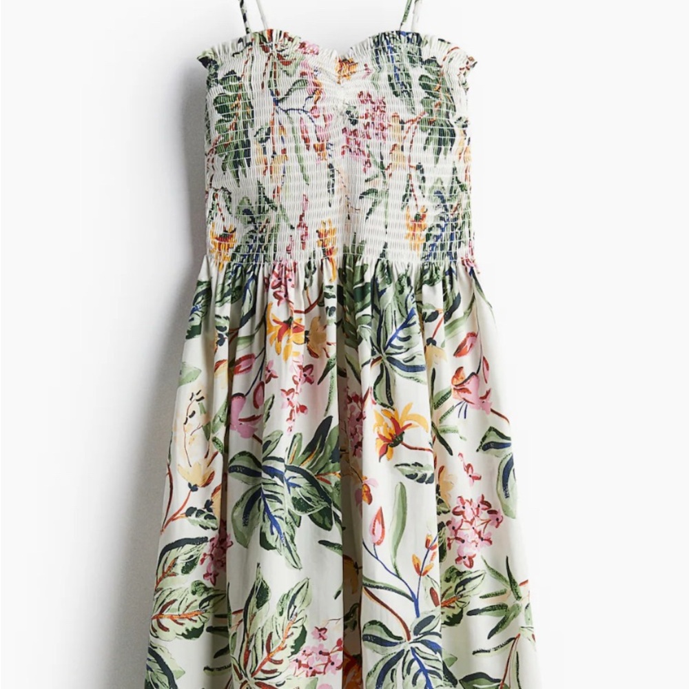 H&M SMOCKED-BODICE DRESS sz XL NEW, NWT Midi, Strapless, Convertible 100% Cotton